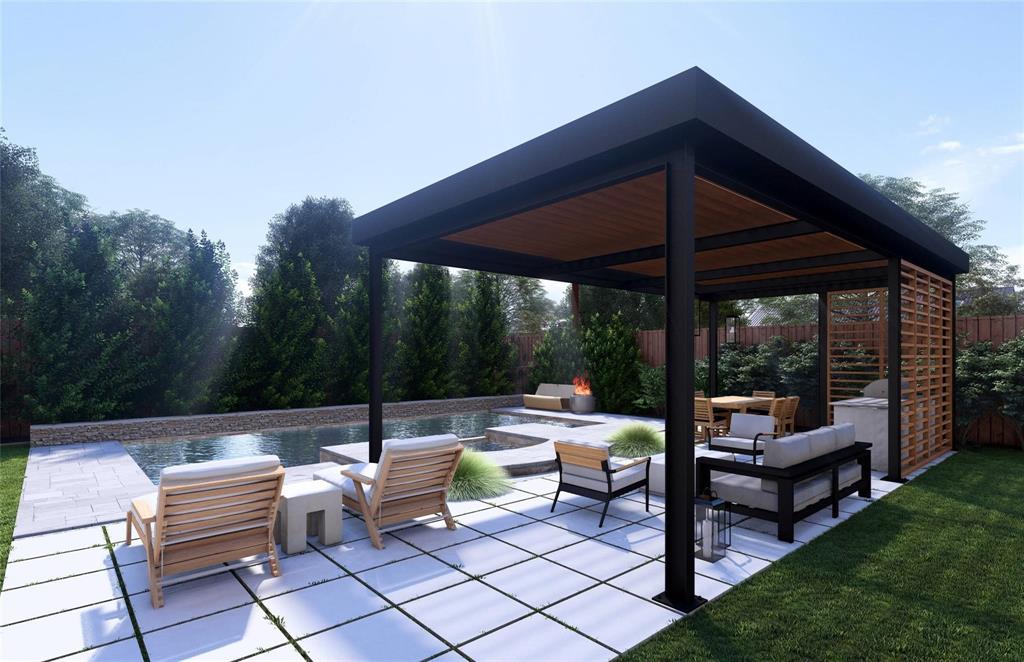 11224 Jamestown Road Dallas, TX 75230 - Photo 37 of 40 a view of a patio with couches and a table and chairs under an umbrella