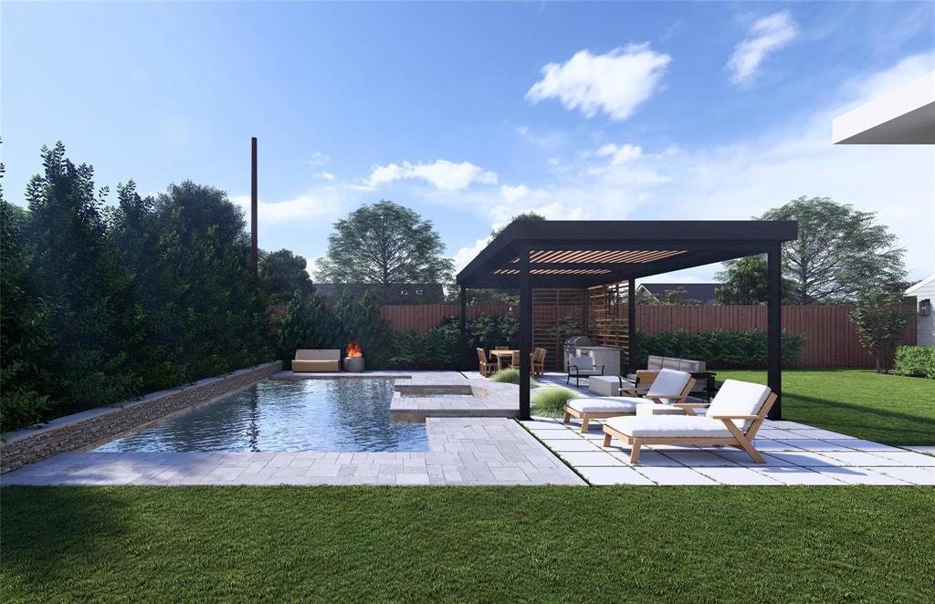 11224 Jamestown Road Dallas, TX 75230 - Photo 39 of 40 a patio with table and chairs potted plants and a palm tree