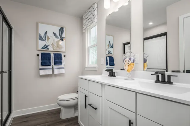 a bathroom with a toilet a sink and mirror