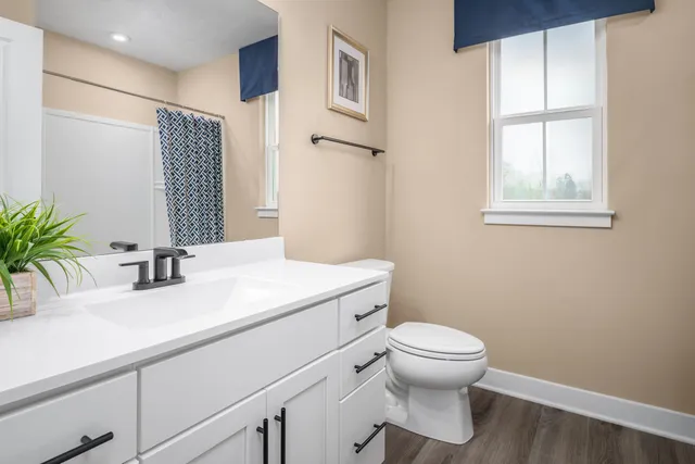 a bathroom with a sink a toilet and a mirror