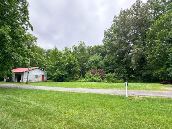 a view of a house with a yard and a large tree