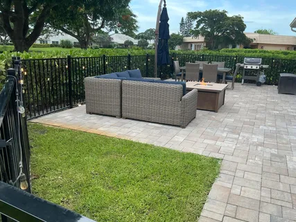 a view of a garden and patio