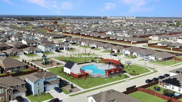 an aerial view of residential houses with outdoor space