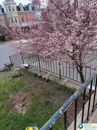 a view of a terrace with a garden