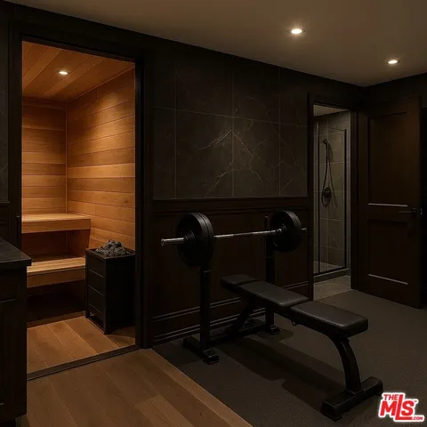 a room with gym equipment