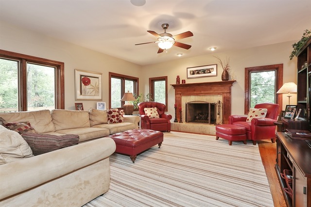 9032 Wolf Road Willow Springs, IL 60527 - Photo 6 of 25 a living room with furniture a fireplace and a large window