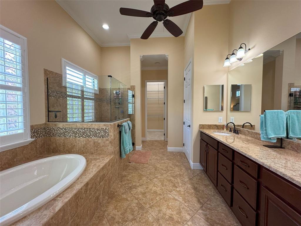 1024 West Beagle Run Loop Hernando, FL 34442 - Photo 29 of 44 a bathroom with a tub a double vanity sink a window and a mirror