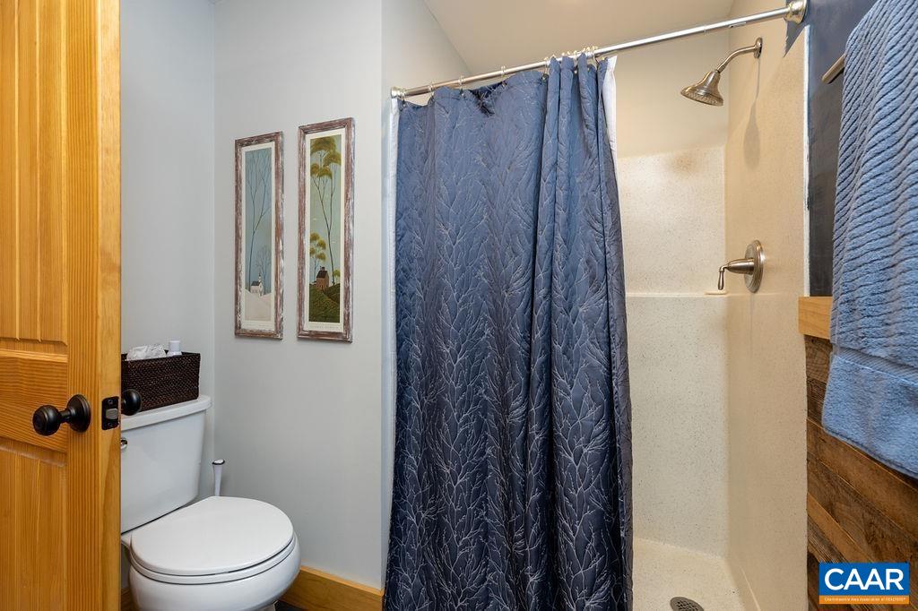 134 Squirrel Tree Lane Roseland, VA 22967 - Photo 26 of 40 a white toilet sitting next to a shower curtain