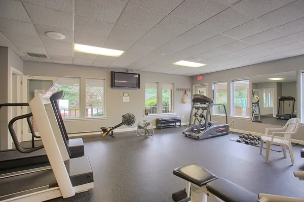 a view of a room with gym equipment