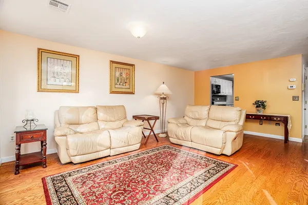 a living room with furniture and a rug