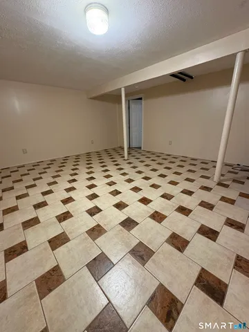 a view of a black white checkered floor