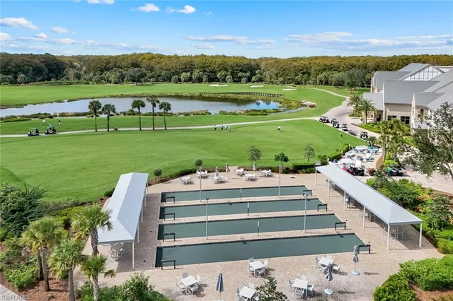 an aerial view of a house with a garden space