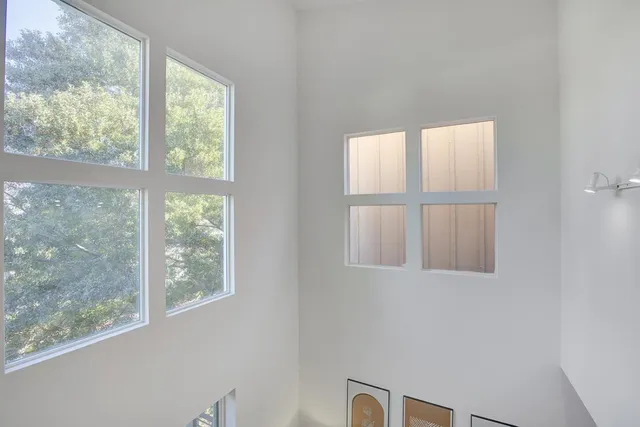 a view of a small space with a window