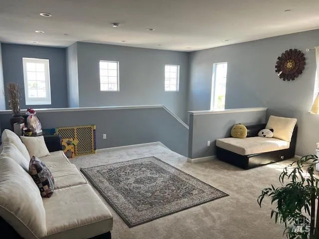 a living room with furniture and a rug