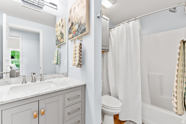 900 Bitner Road, Unit K25 Park City, UT 84098 - Photo 6 of 35 Bathroom with a light gray vanity, integrated sink, and brushed nickel hardware