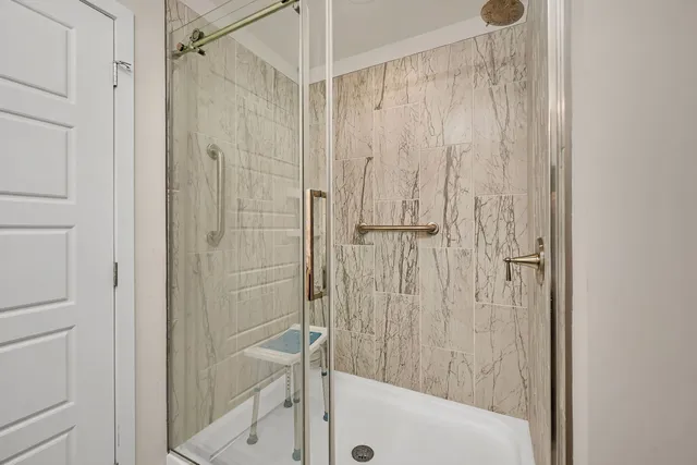 a view of a room with racks on the wall