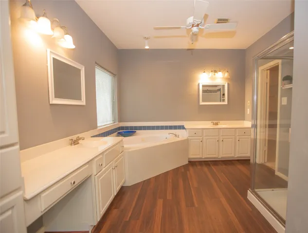 a bathroom with a sink a mirror and a bathtub