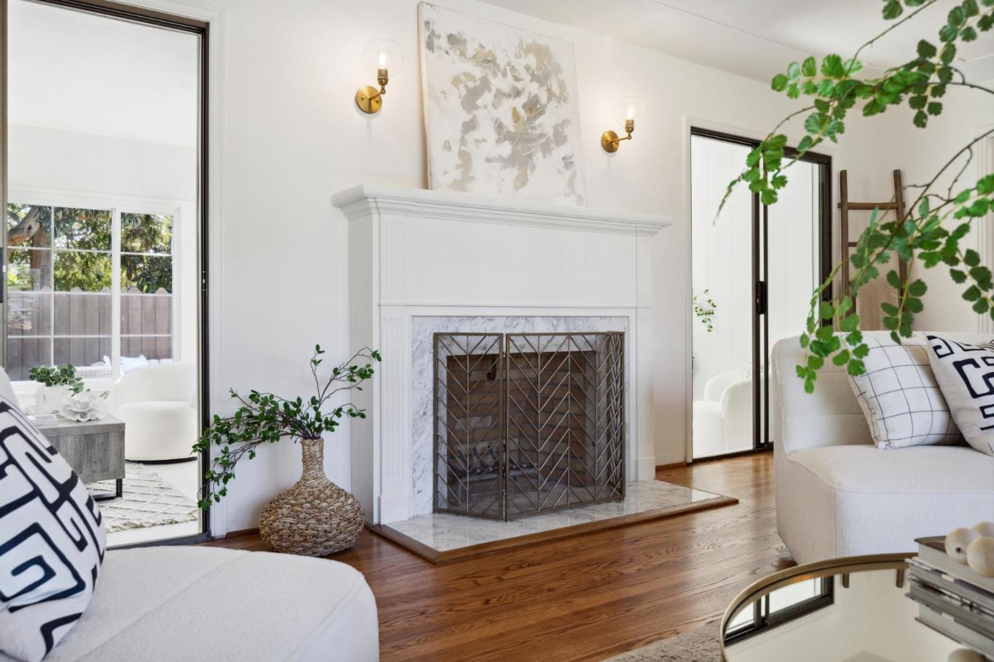 595 Anza Street Mountain View, CA 94041 - Photo 9 of 72 a living room with furniture and a fireplace