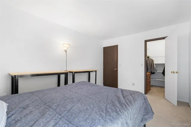 a bedroom with a bed and closet