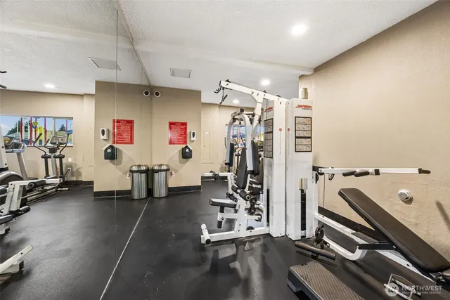 a view of a room with gym equipment