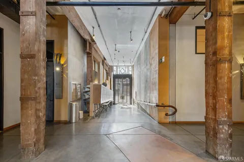 a view of a building with a glass door