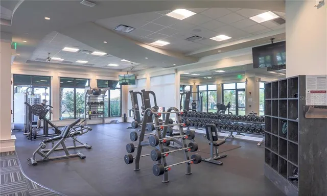 a view of a room with gym equipment