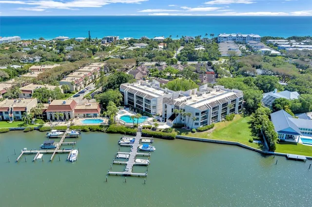 a view of a lake with a city