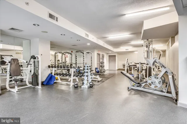 a view of a room with gym equipment
