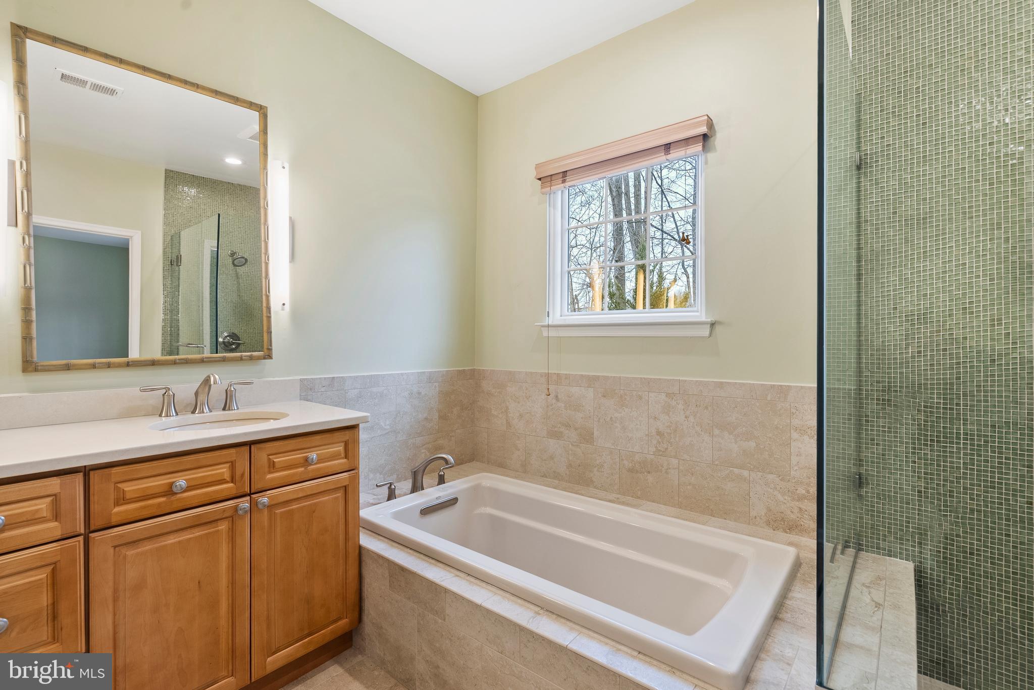 11928 St Francis Way Bowie, MD 20721 - Photo 29 of 48 a bathroom with a granite countertop sink mirror toilet and bathtub