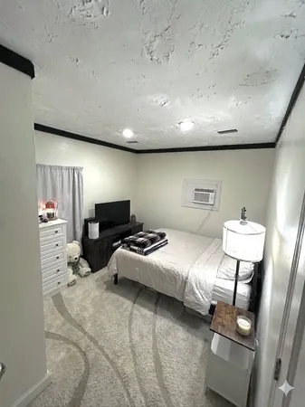 a bedroom with furniture and a toilet