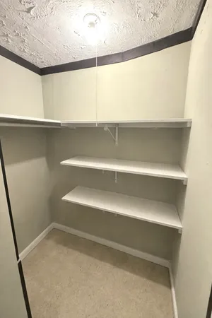 a view of walk in closet with empty racks