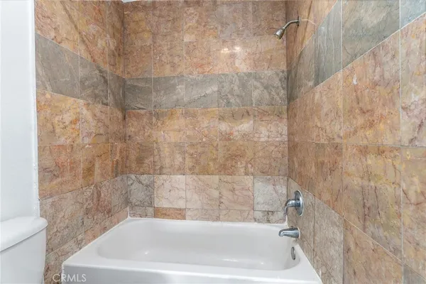 a bathroom with a bathtub
