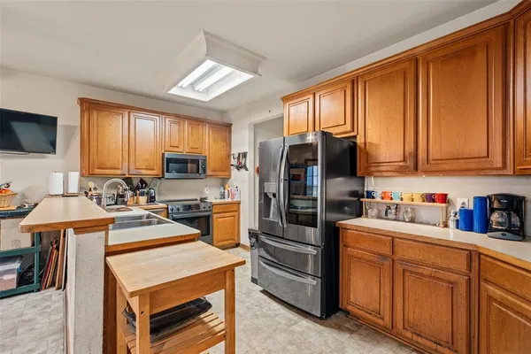 a kitchen with stainless steel appliances cabinets a stove and a refrigerator