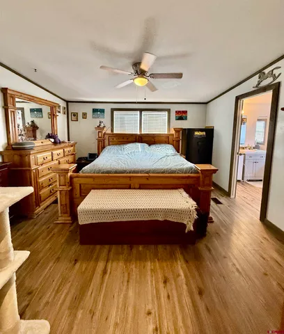 a bedroom with a bed and a walk in closet