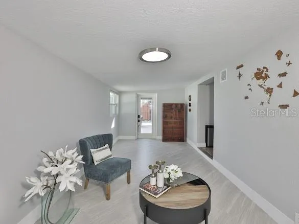 a living room with furniture and a rug