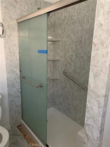 a bathroom with a bathtub