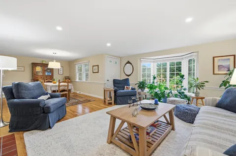a living room with furniture potted plant and a window