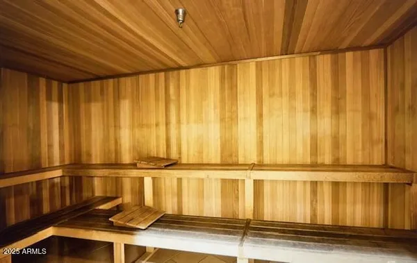 a garden view with a seating space