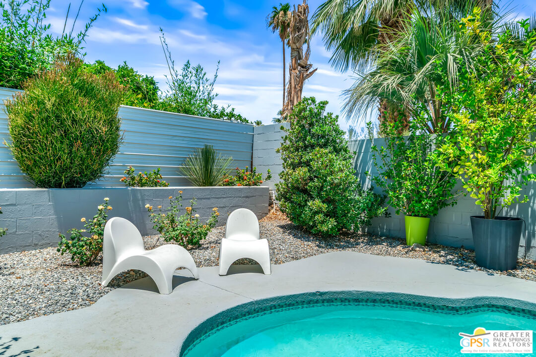 73428 Little Bend Trail Palm Desert, CA 92260 - Photo 38 of 46 a view of backyard with seating space and trees