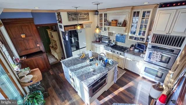 a kitchen with lots of counter top space