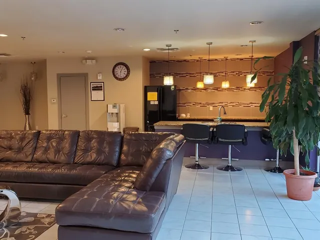 an empty room with a workbench