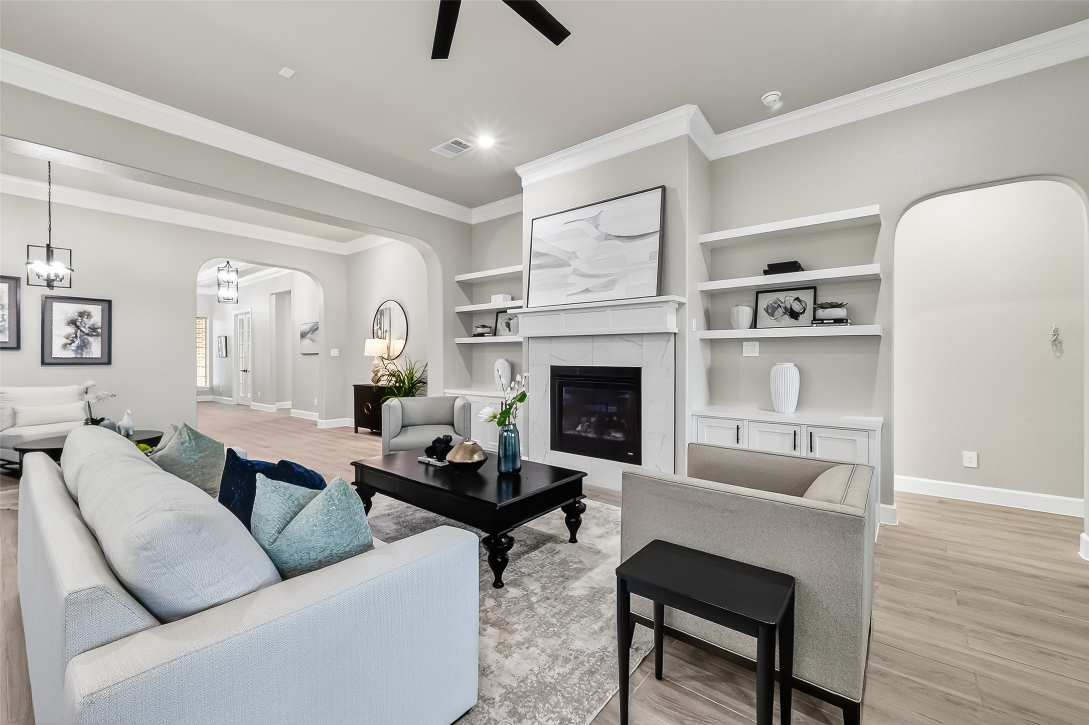 350 Lakeland Circle Rosharon, TX 77583 - Photo 23 of 49 a living room with furniture and a fireplace
