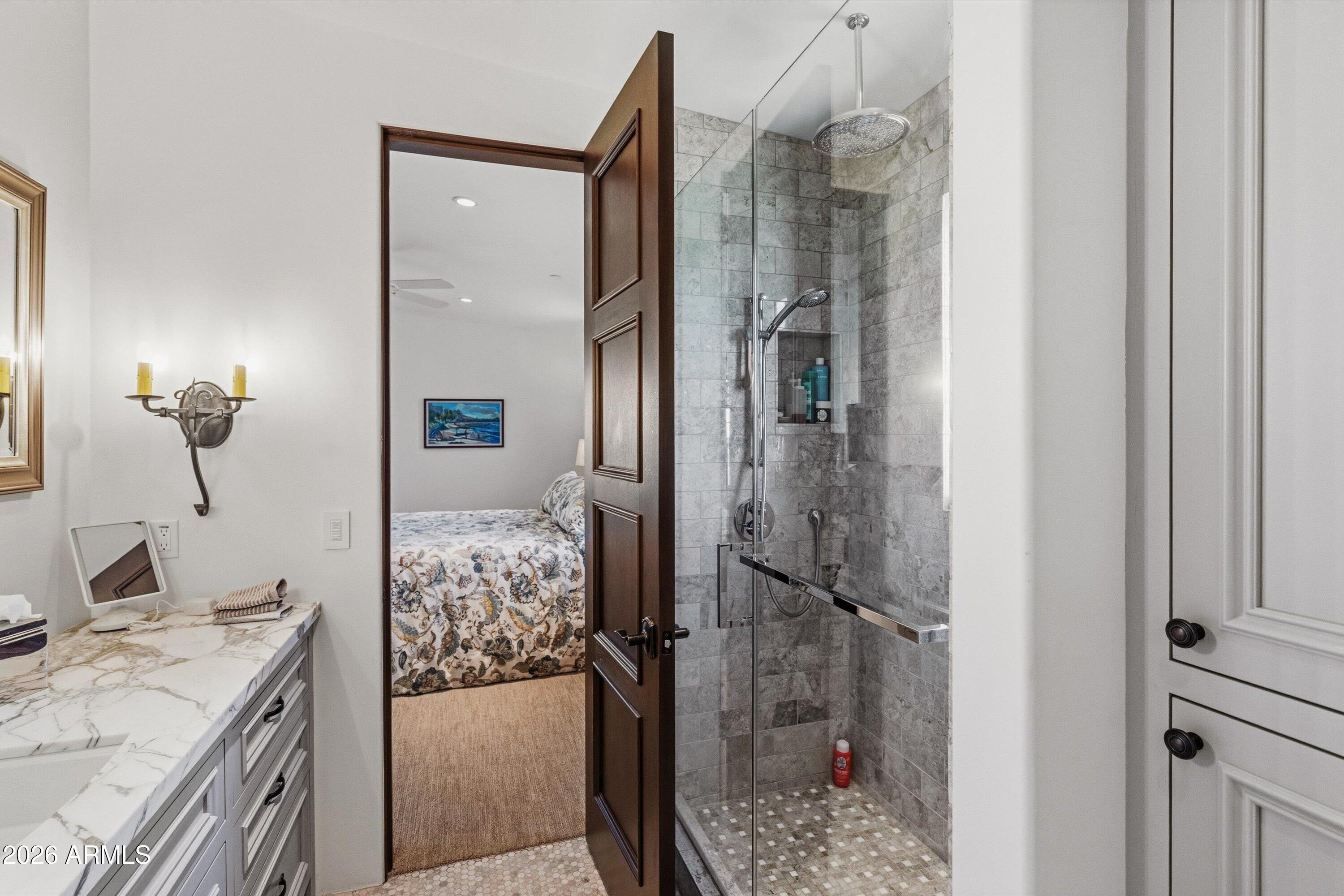 5434 East Camel Hill Road Phoenix, AZ 85018 - Photo 84 of 147 a bathroom with a granite countertop shower and a sink