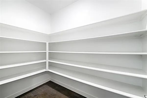 a view of walk in closet with empty racks