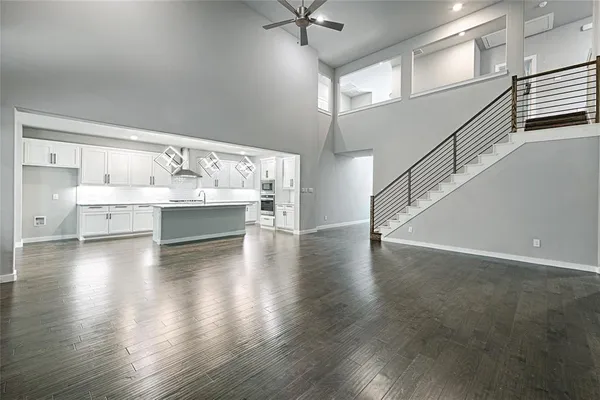a view of a livingroom with wooden floor