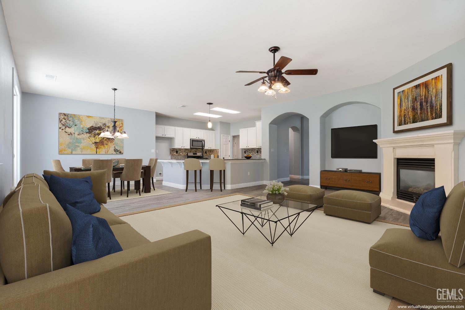 Undisclosed Address Bakersfield, CA 93312 - Photo 2 of 45 a living room with furniture kitchen view and a chandelier