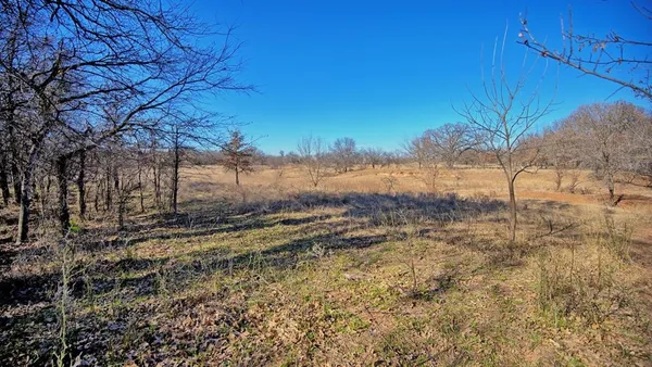 a view of a yard with wooden fence