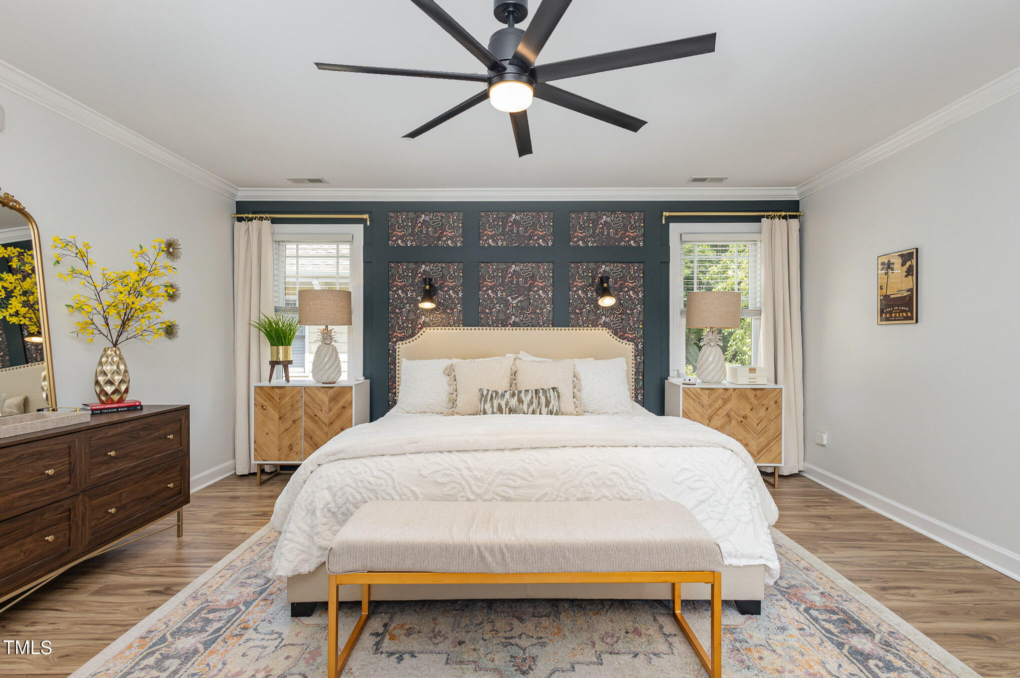 10534 Evergreen Spring Place Raleigh, NC 27614 - Photo 14 of 30 a bedroom with a bed and wooden floor