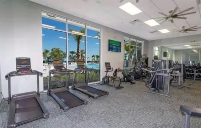 a view of a room with gym equipment