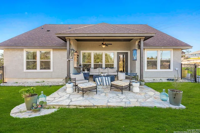 a garden view with a seating space and garden